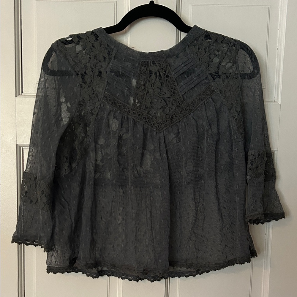 Free People Lace Top in Gray/Blue